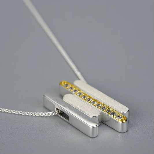 Two-Tone Geometric Bar Pendant Necklace