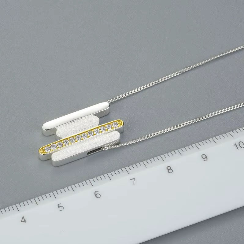 Two-Tone Geometric Bar Pendant Necklace