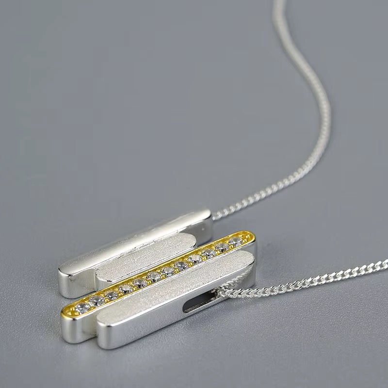 Two-Tone Geometric Bar Pendant Necklace