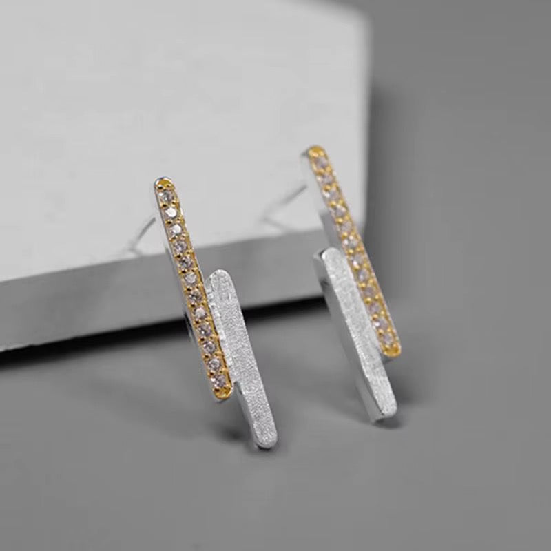 Two-Tone Sparkling Bar Earrings