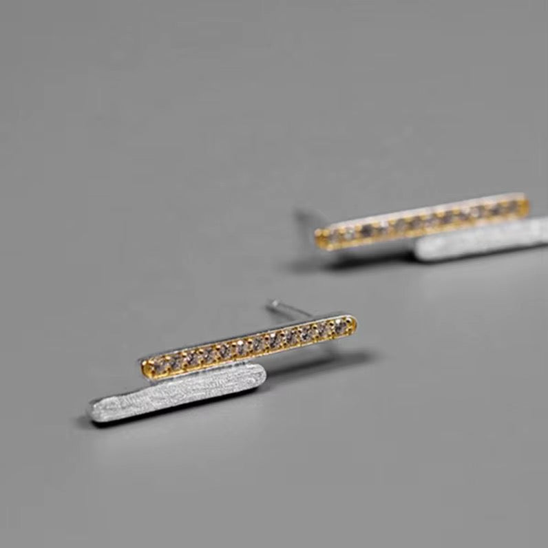 Two-Tone Sparkling Bar Earrings