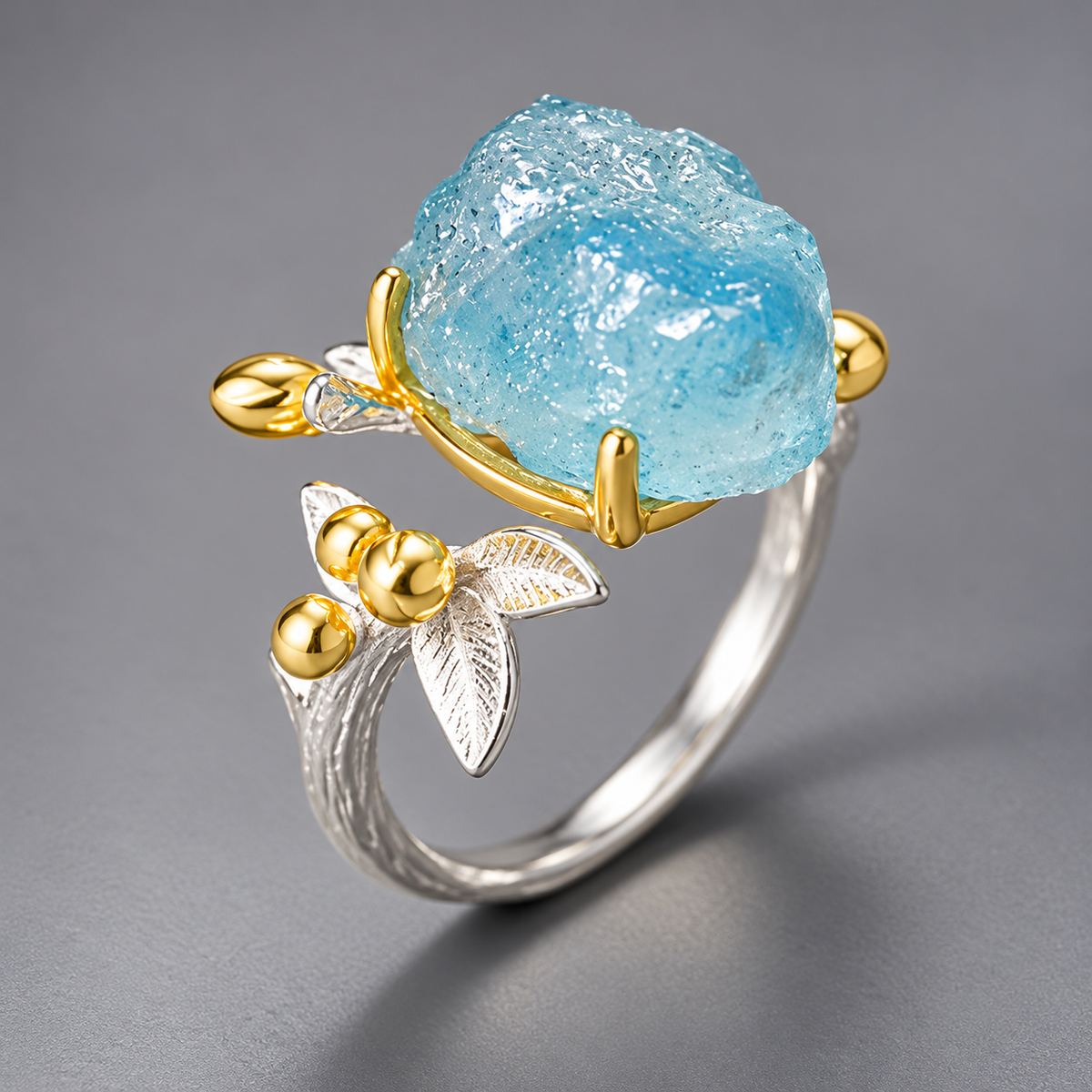 Sky Blue Botanical Statement Ring