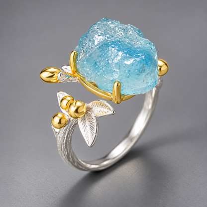 Sky Blue Botanical Statement Ring