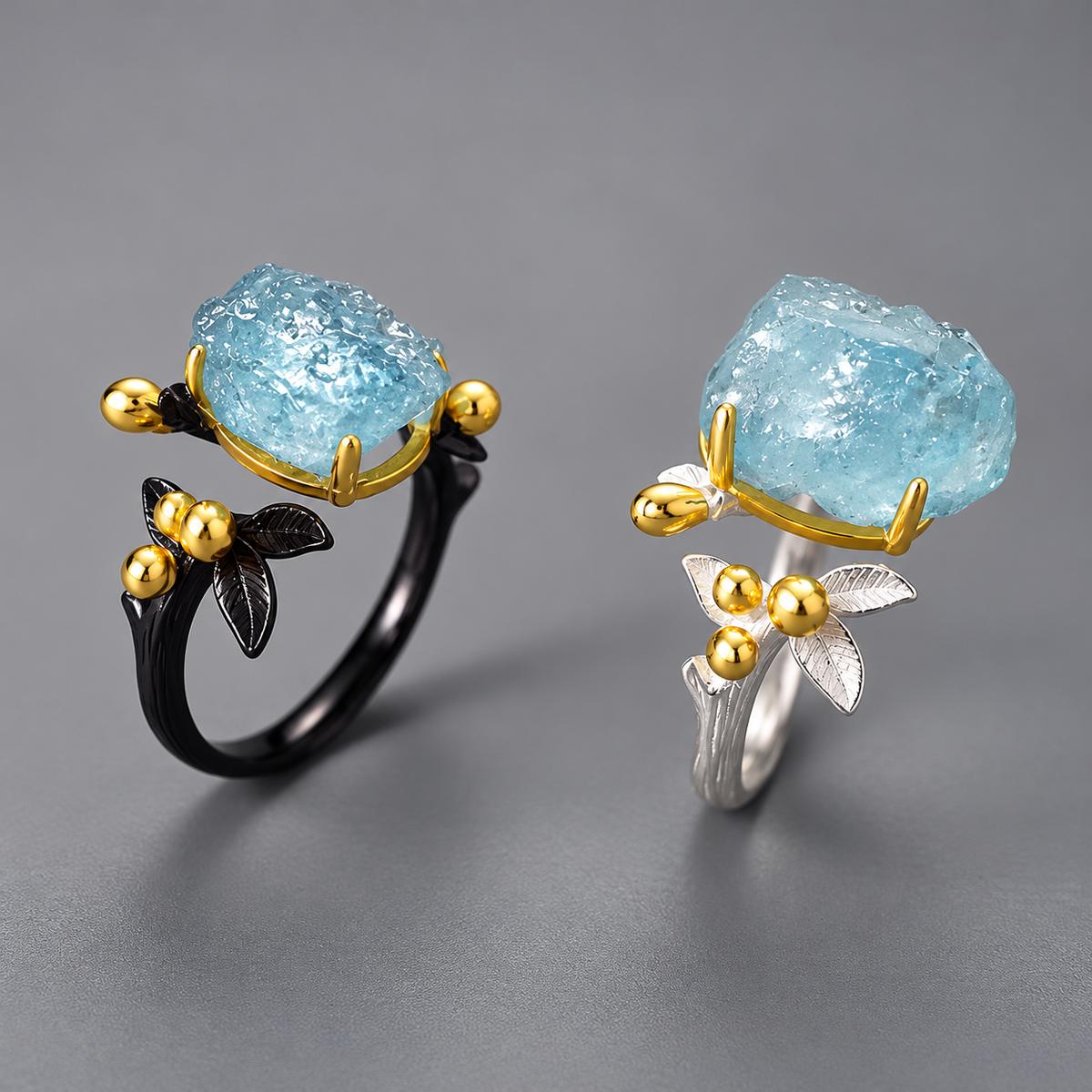 Sky Blue Botanical Statement Ring