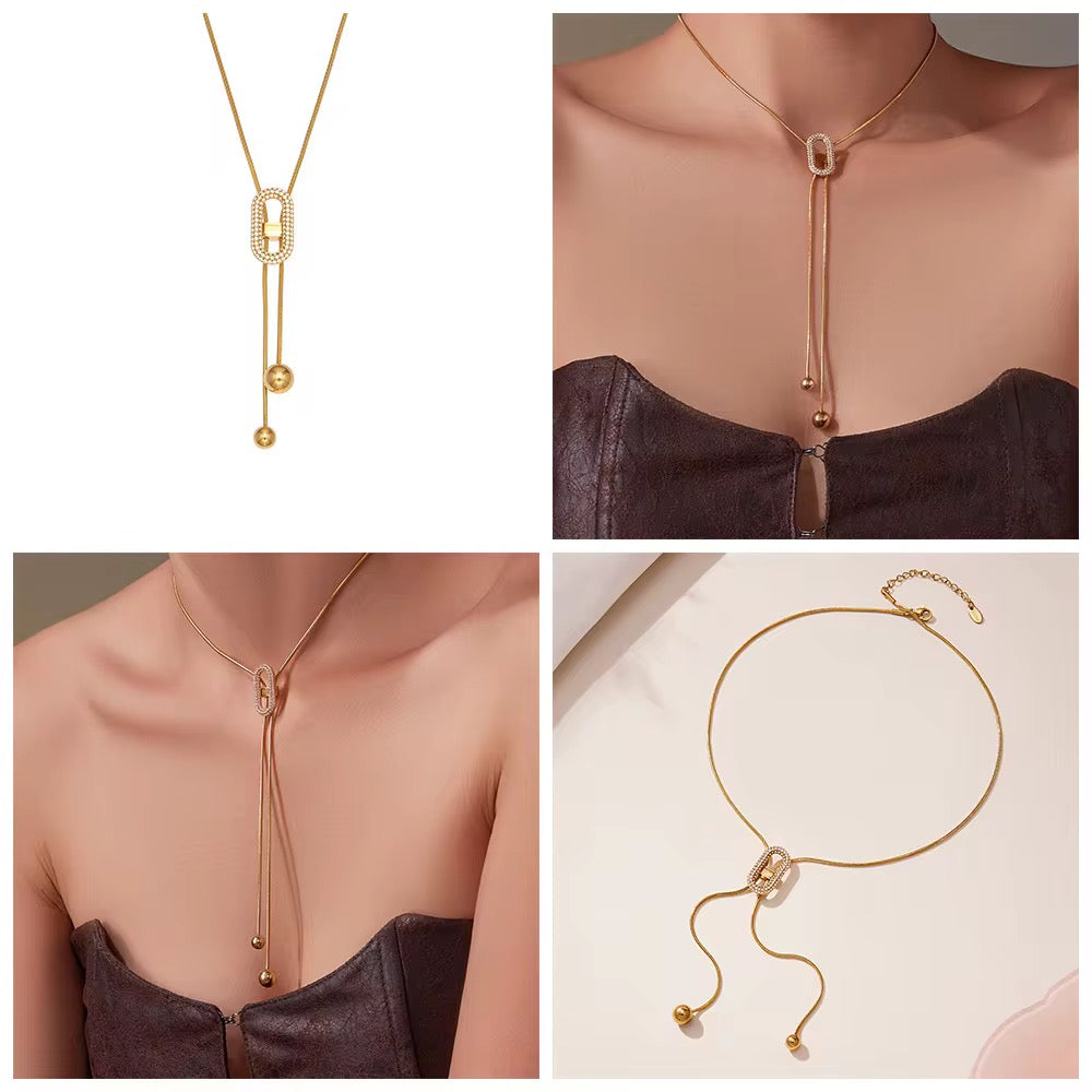 Golden Lock Lariat Necklace