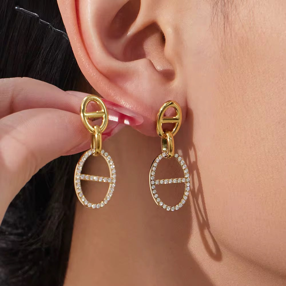 Zircon Oval Link Drop Earrings