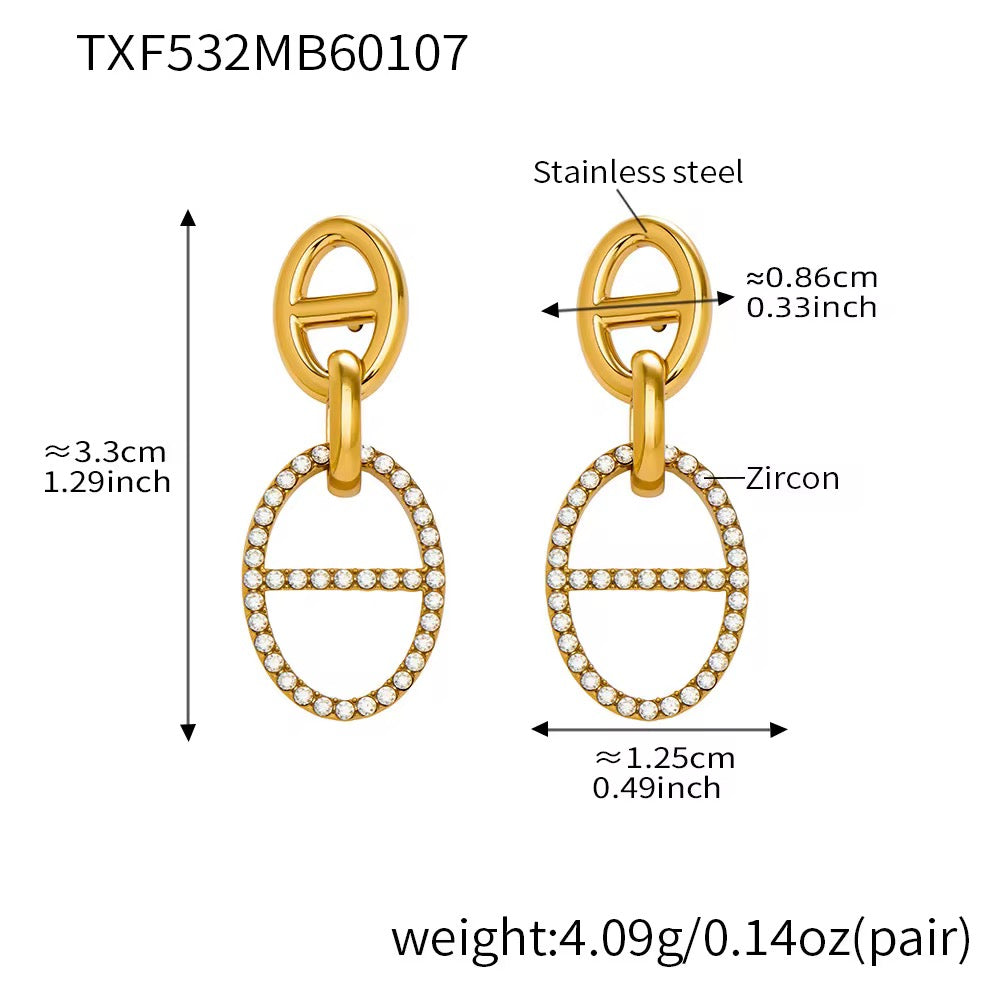 Zircon Oval Link Drop Earrings