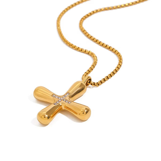 Bold Gold Cross Pendant Necklace