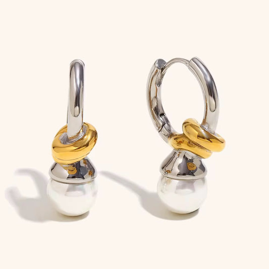 Linked Pearl Hoop Earrings