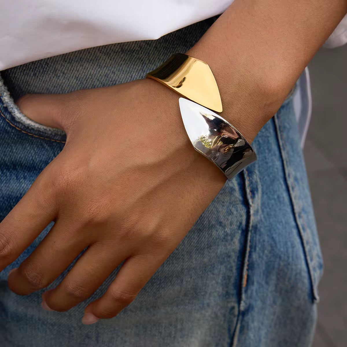 Sculpted Dual-Tone Cuff Bracelet