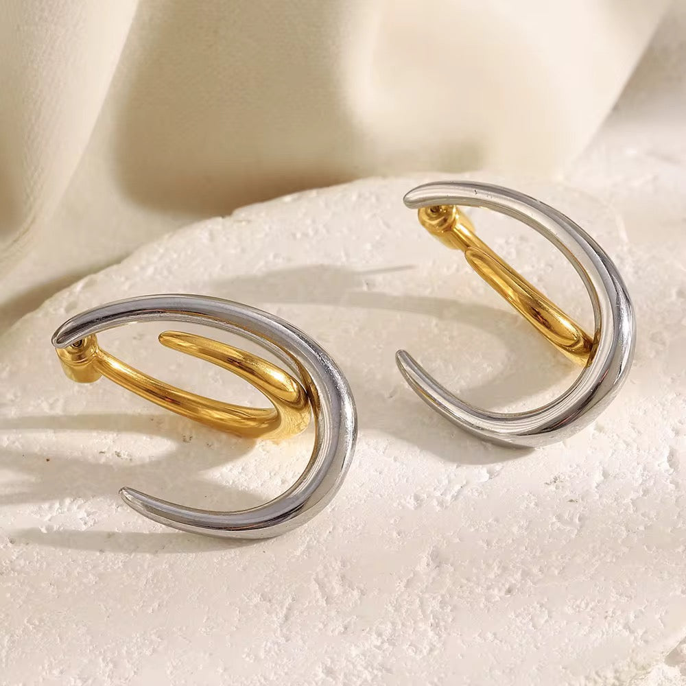 Two-Tone Sculptural Hoop Earrings
