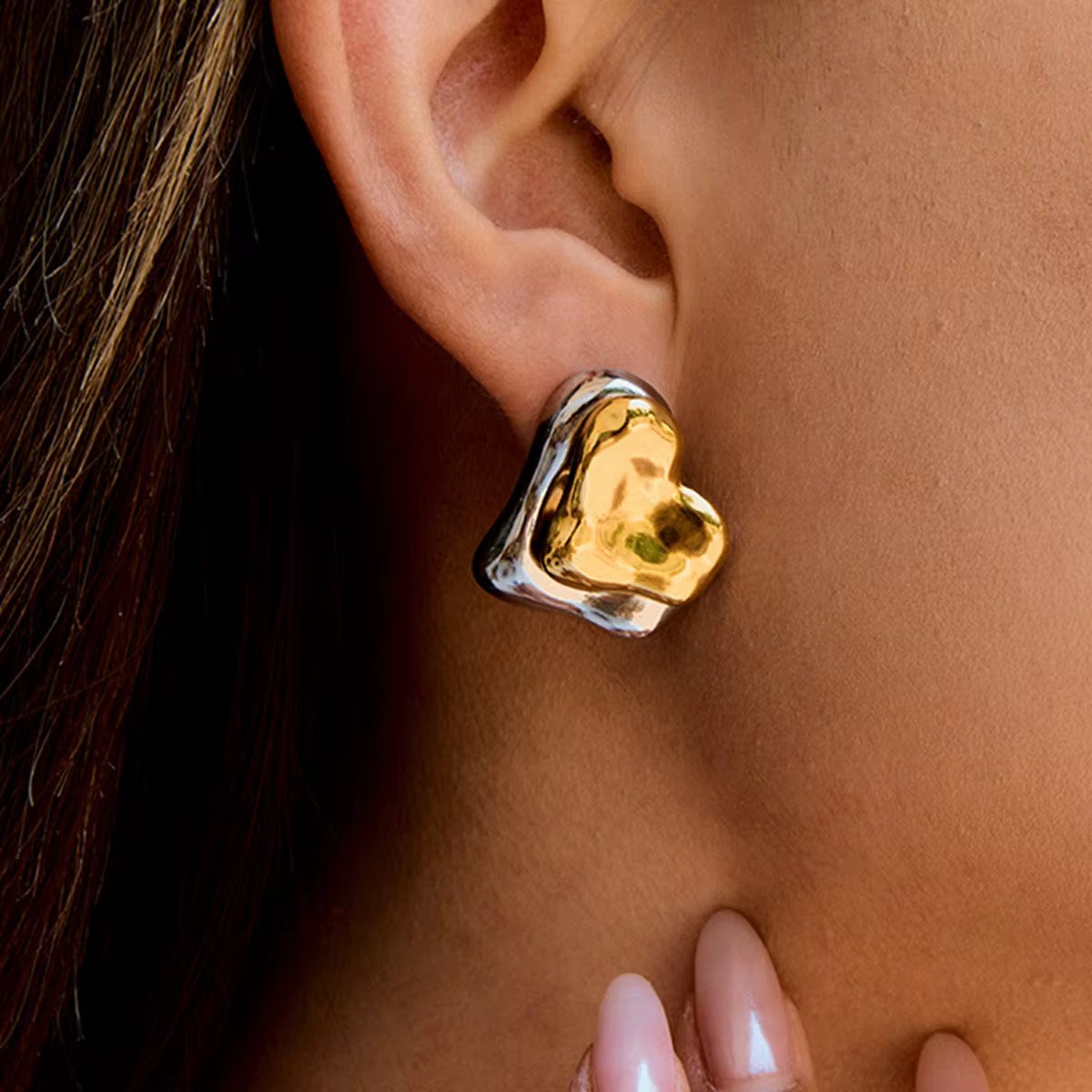Two-Tone Sculpted Heart Stud Earrings