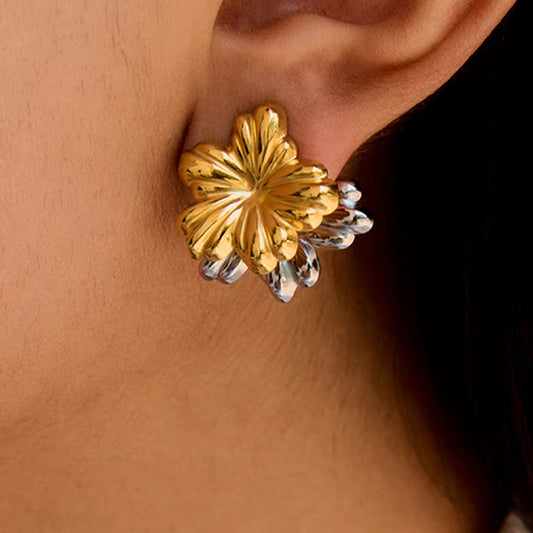 Two-Tone Floral Statement Stud Earrings