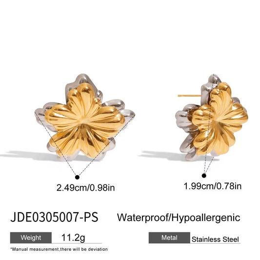 Two-Tone Floral Statement Stud Earrings