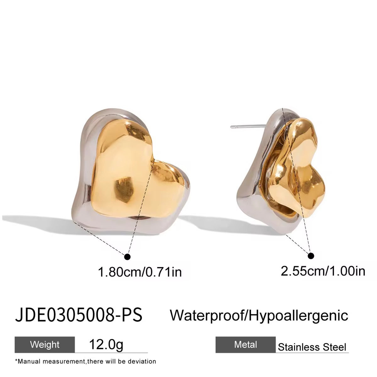Two-Tone Sculpted Heart Stud Earrings