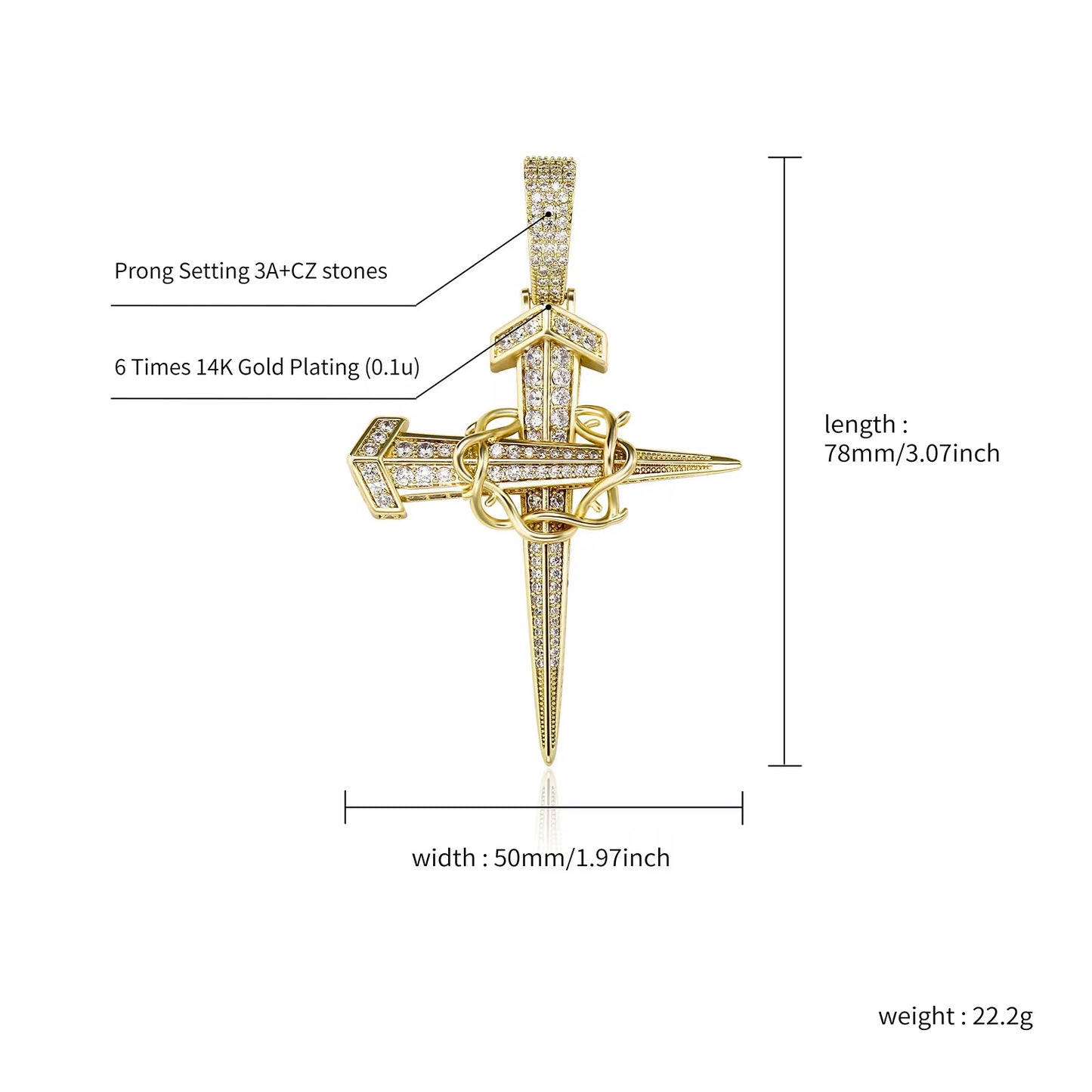 Nail cross necklace with thorn crown