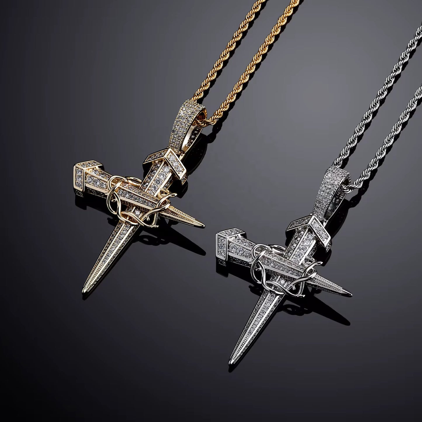 Nail cross necklace with thorn crown