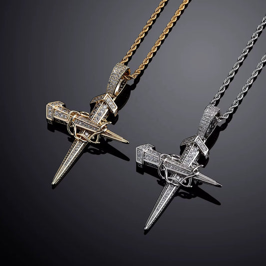 Nail cross necklace with thorn crown