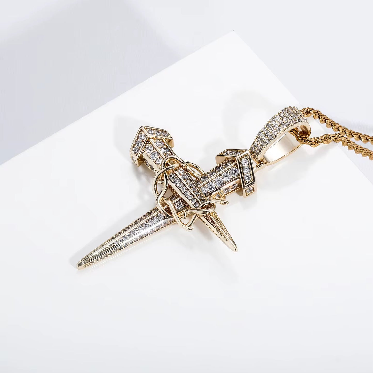 Nail cross necklace with thorn crown