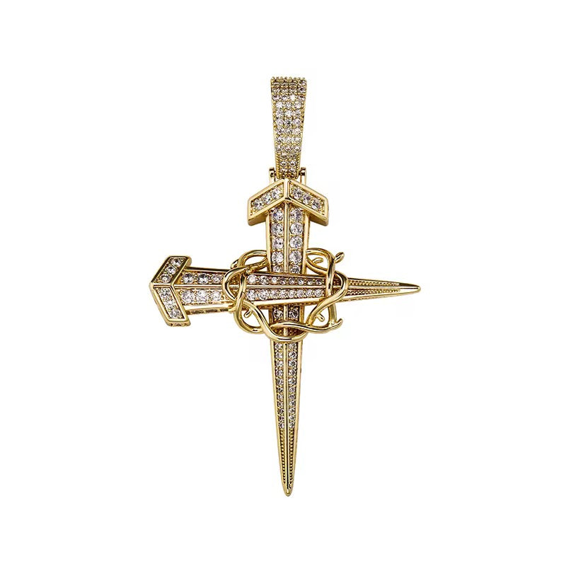 Nail cross necklace with thorn crown