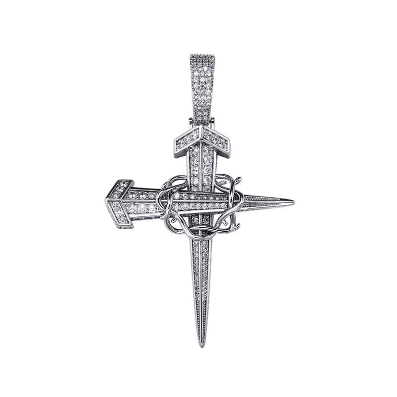 Nail cross necklace with thorn crown
