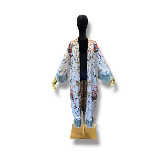 White Armenian Alphabet Silk Robe