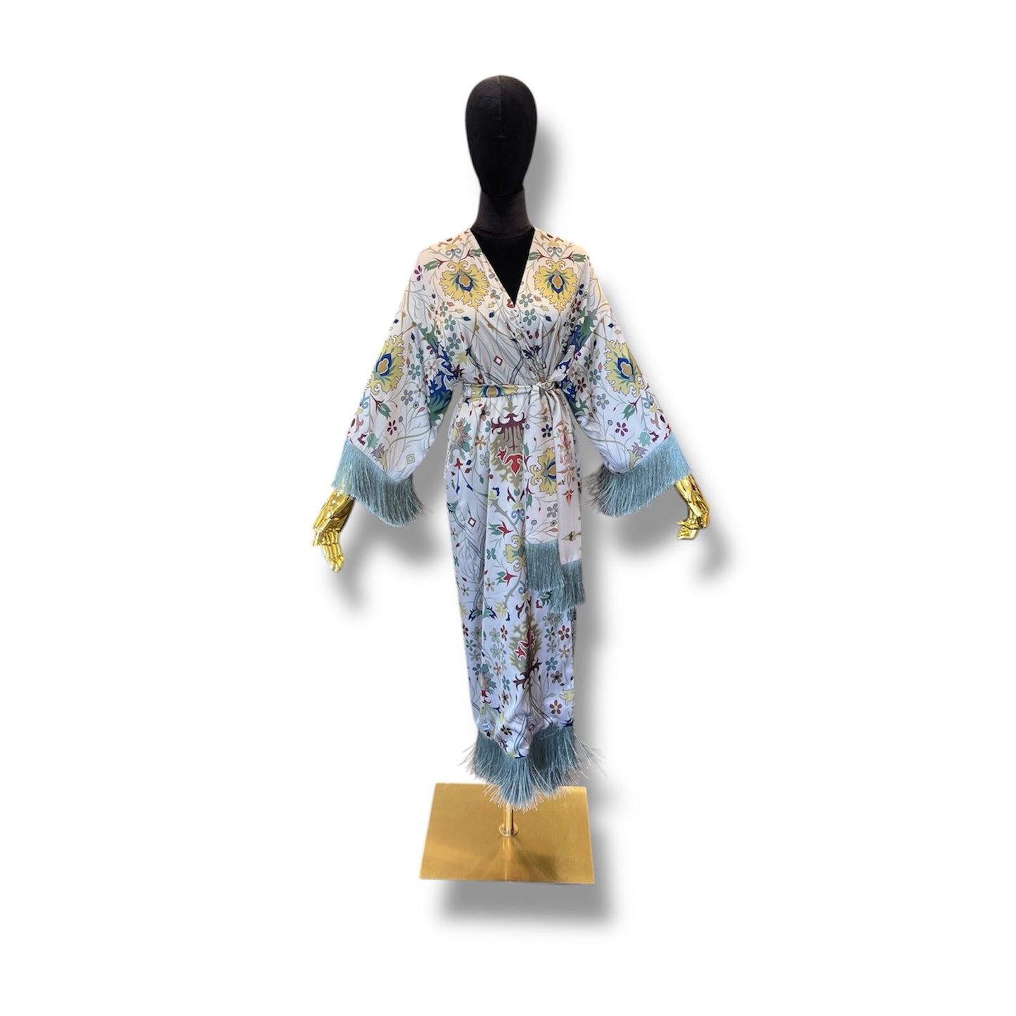 White Armenian Alphabet Silk Robe