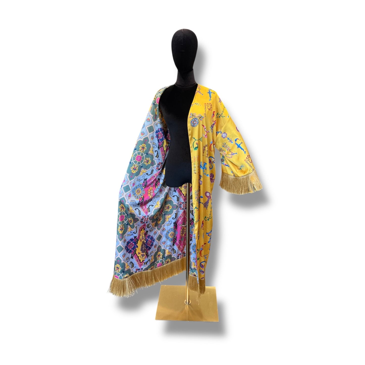 Yellow Armenian Alphabet Silk Robe