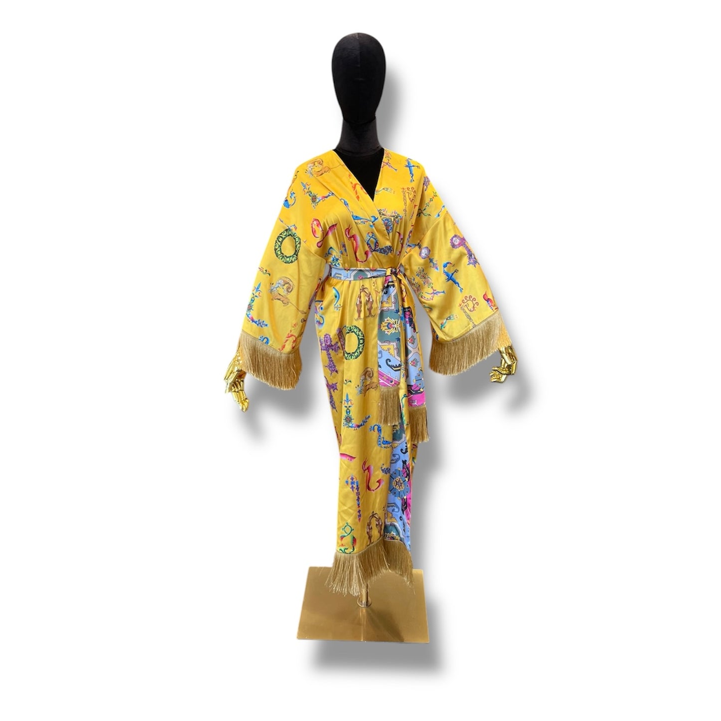 Yellow Armenian Alphabet Silk Robe