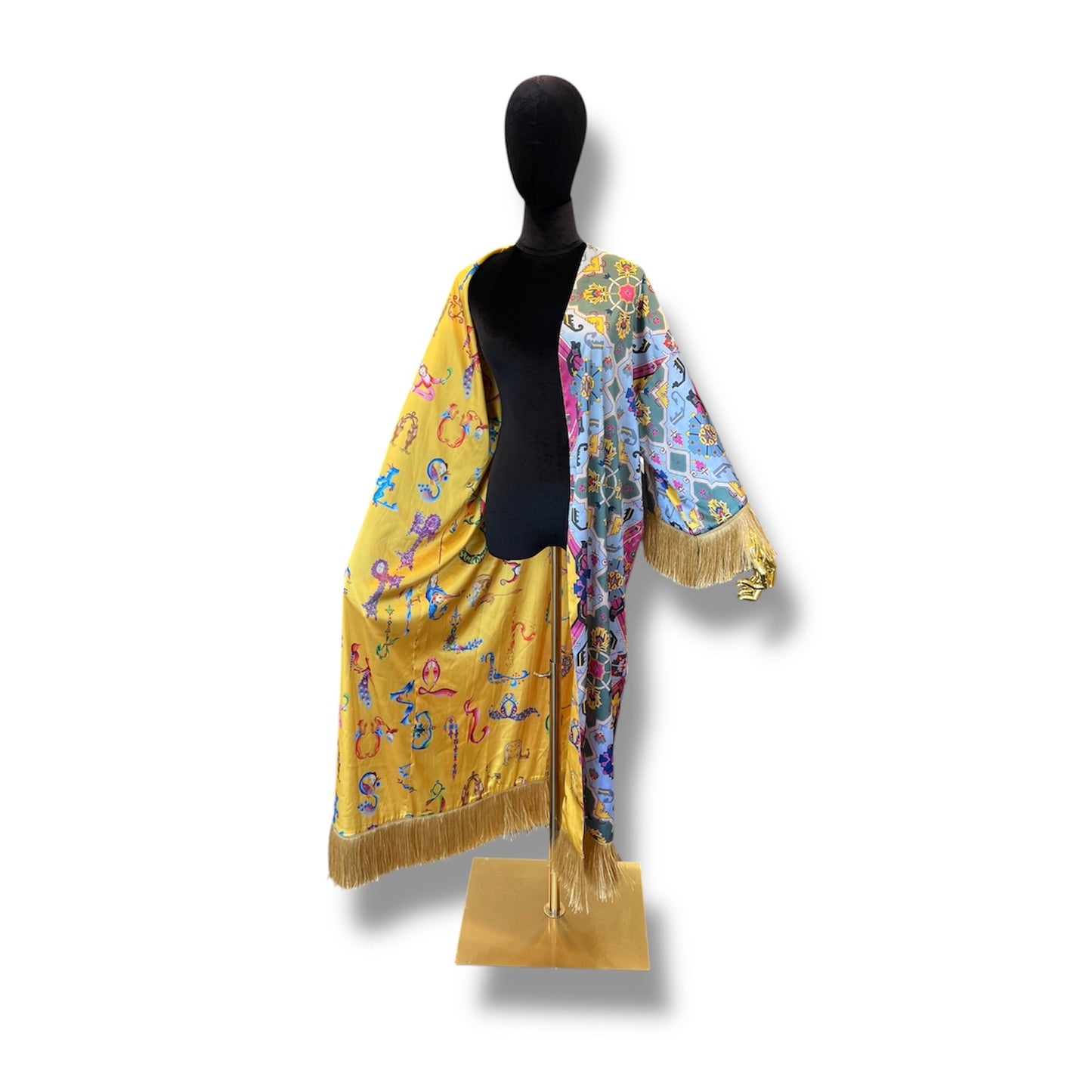 Yellow Armenian Alphabet Silk Robe