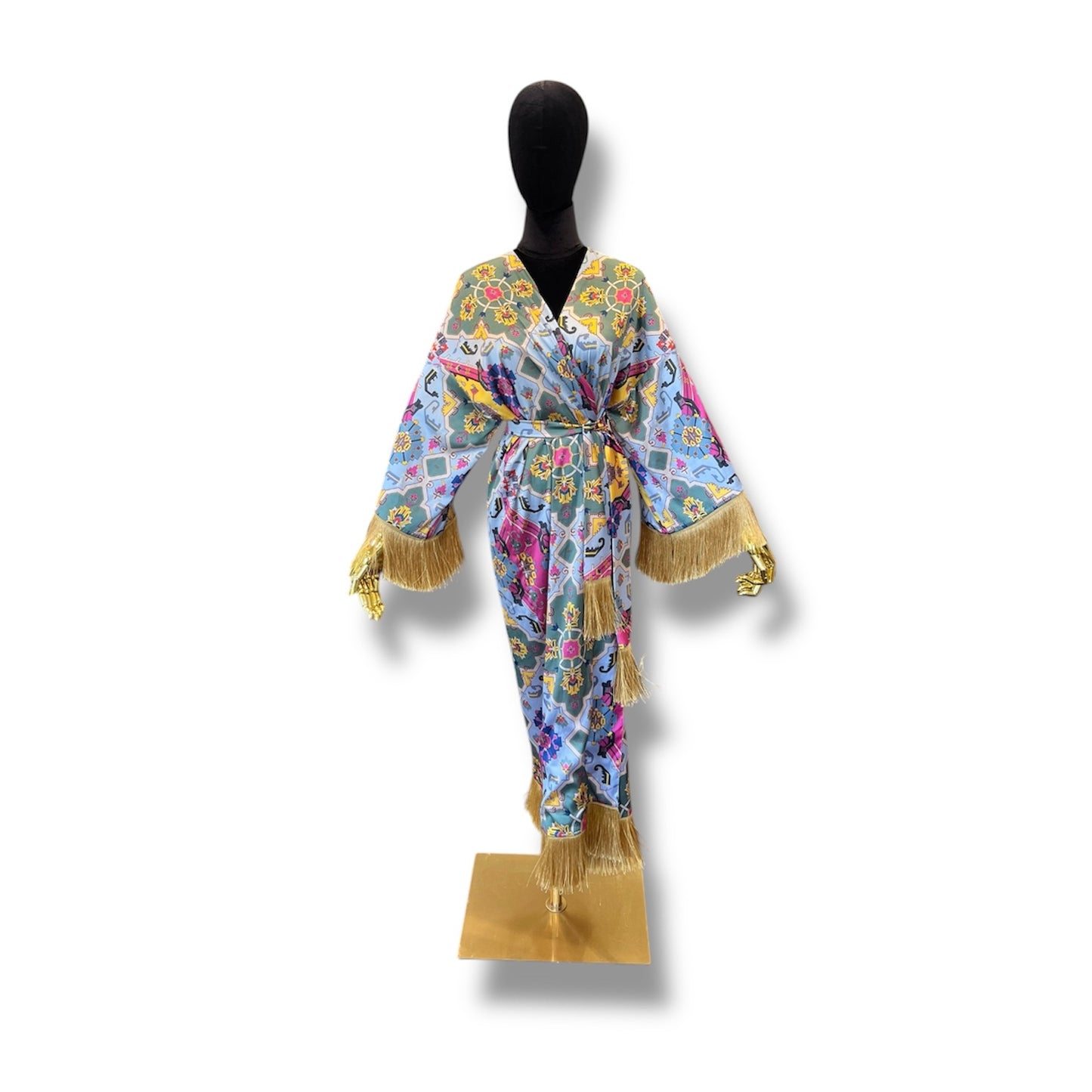 Yellow Armenian Alphabet Silk Robe