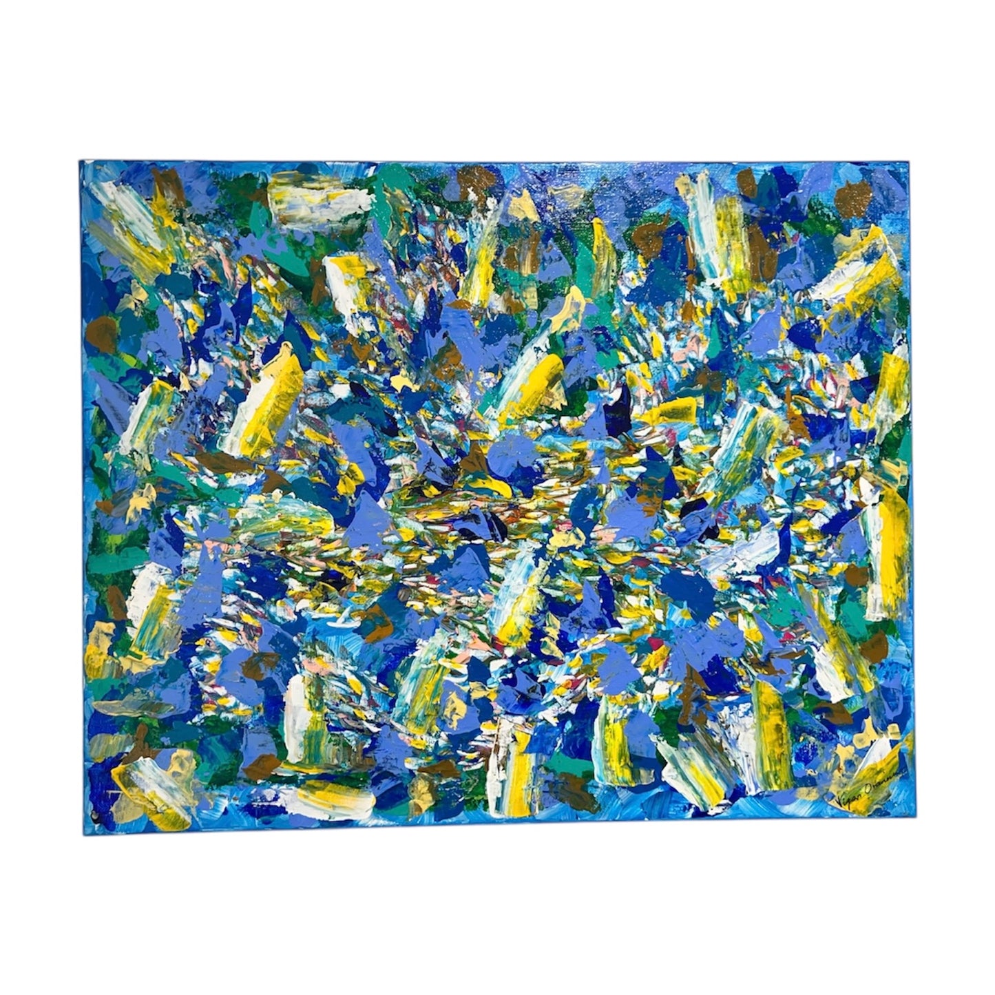 Blue Green Yellow White Abstract Painting