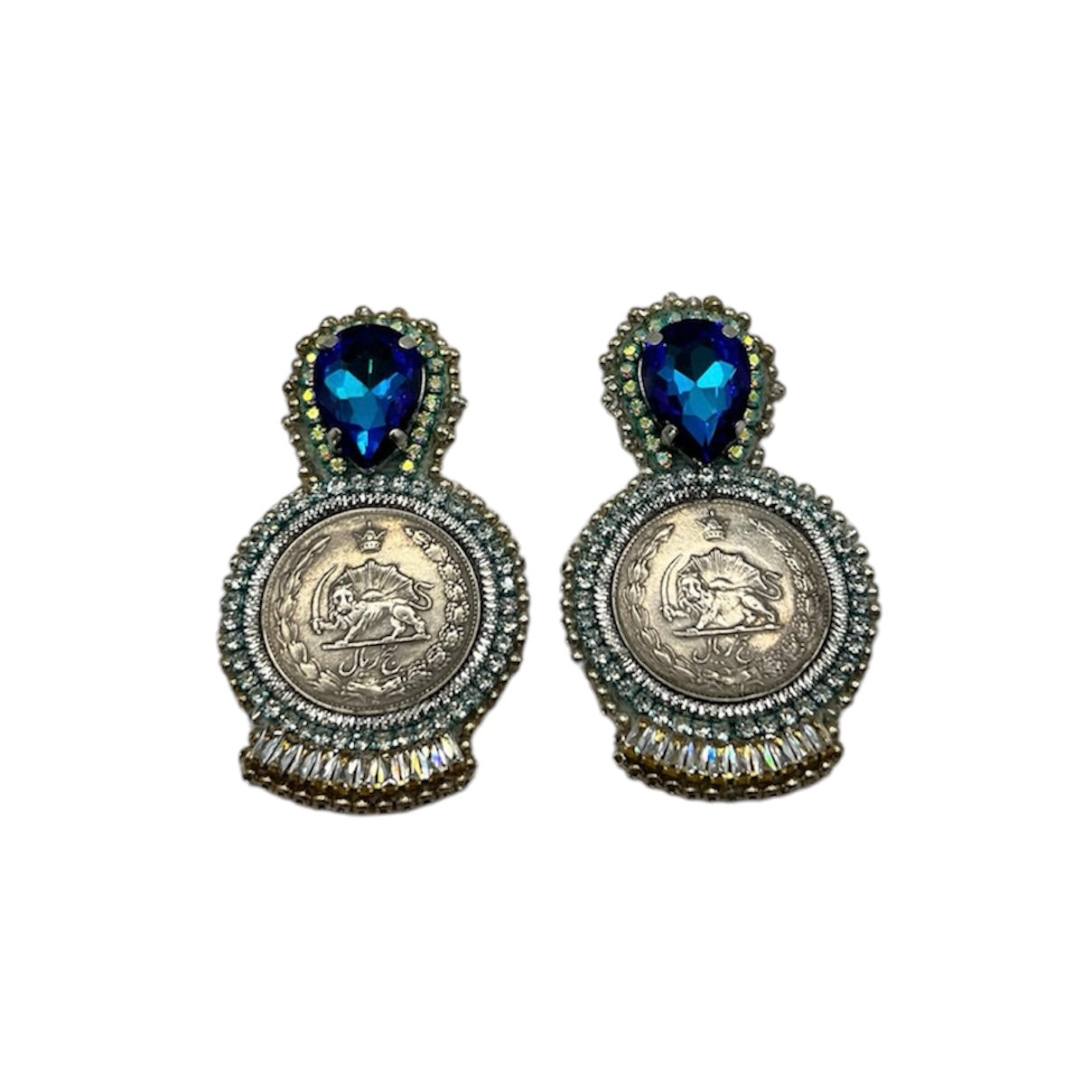 Blue and Silver Coin Mazaheri Earrings