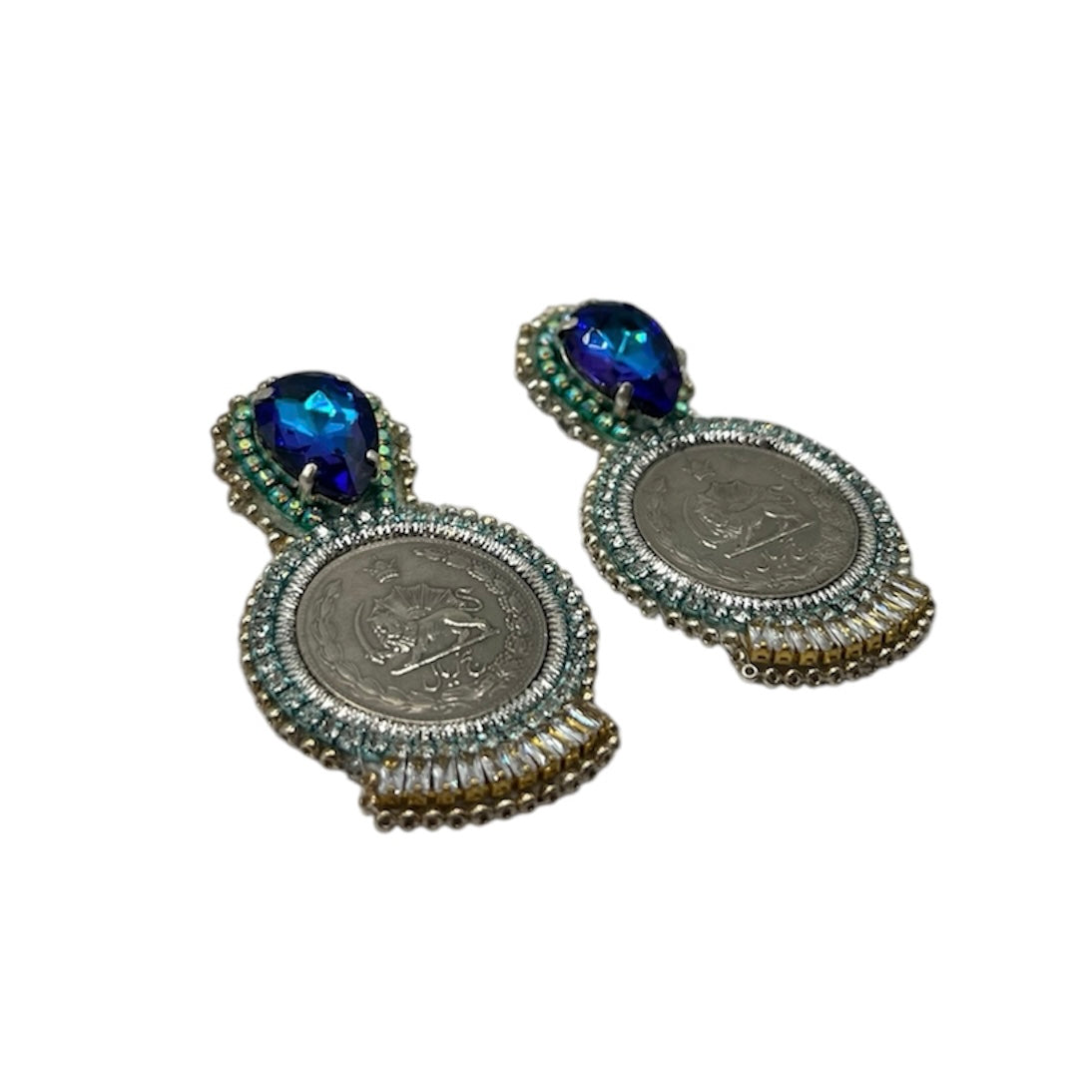 Blue and Silver Coin Mazaheri Earrings