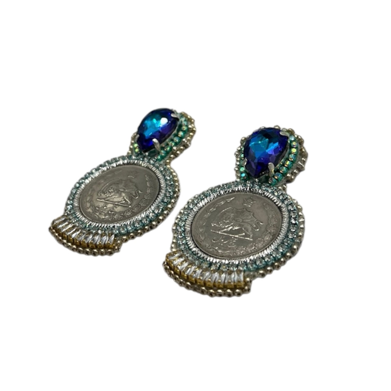 Blue and Silver Coin Mazaheri Earrings