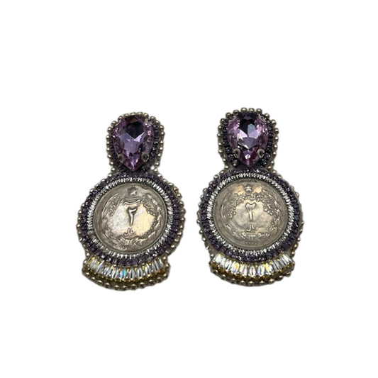 Purple and Silver Coin Mazaheri Earrings