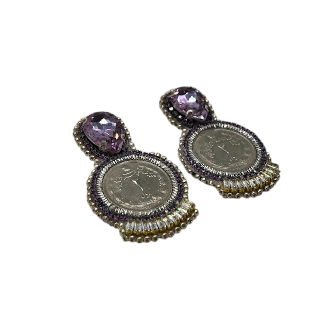 Purple and Silver Coin Mazaheri Earrings