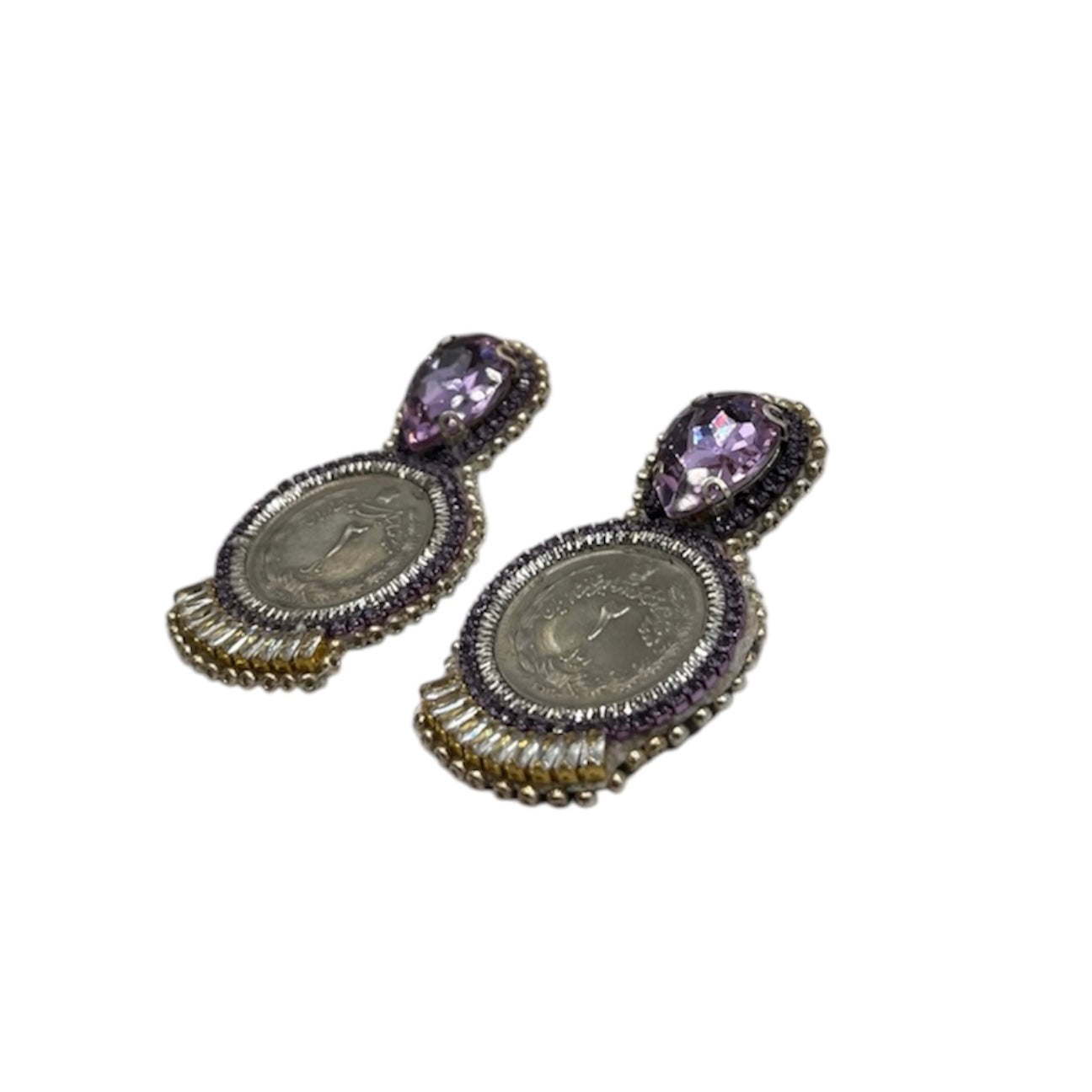 Purple and Silver Coin Mazaheri Earrings