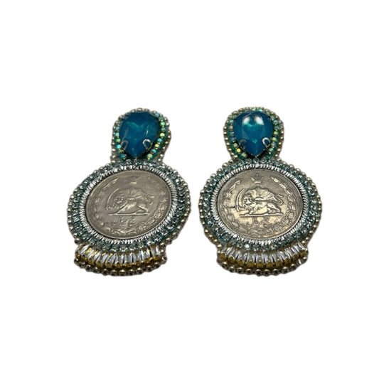 Aqua and Silver Coin Mazaheri Earrings