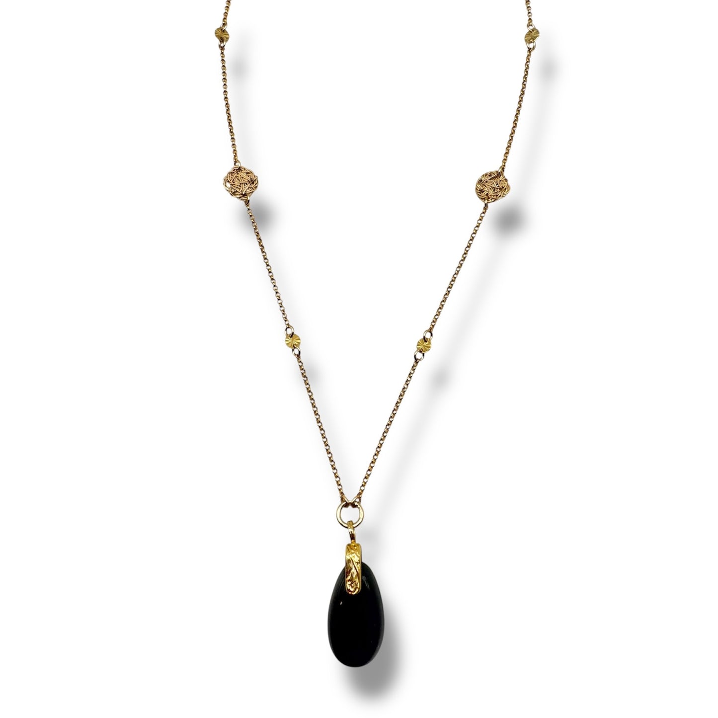 Black stone & Twist Necklace
