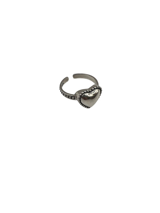 Small Silver Beaded Heart Ring