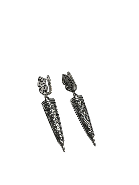 Silver Earrings with Ornamental Etching