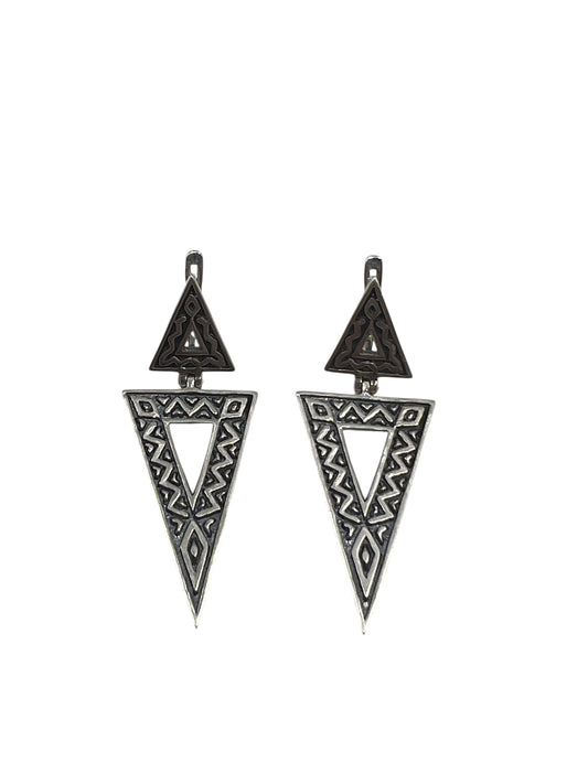 Silver Geometric Triangle Earrings
