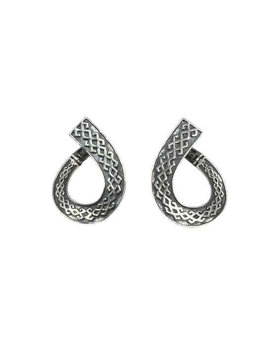 Silver Teardrop Earrings with Geometric Etching