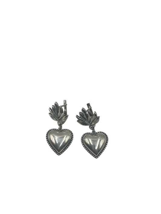 Big Silver Sacred Heart Earrings