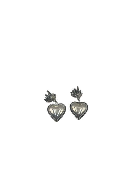 Small Silver Sacred Heart Earrings