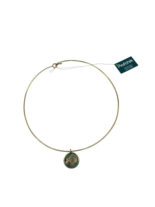 Brass Necklace with Turquoise Patina & 2 Pomegranates Pendant