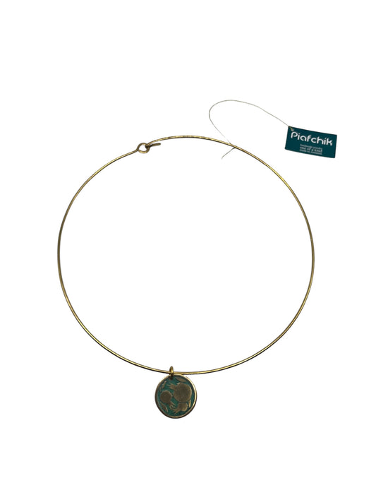 Brass Necklace with Turquoise Patina & 3 Pomegranates Etching