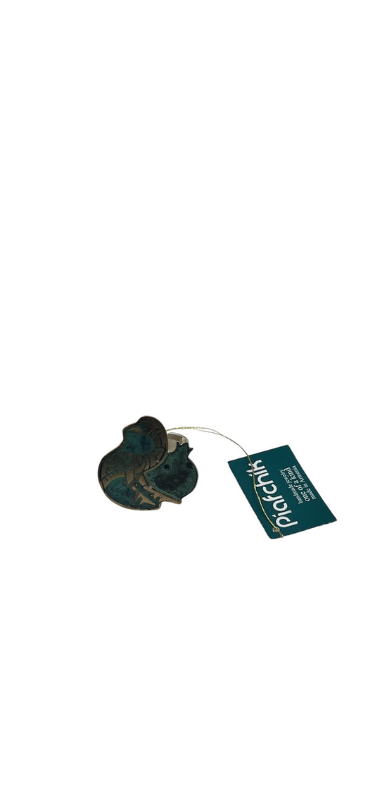Brass Ring with Turquoise Patina, Bird & Pomegranate Etching