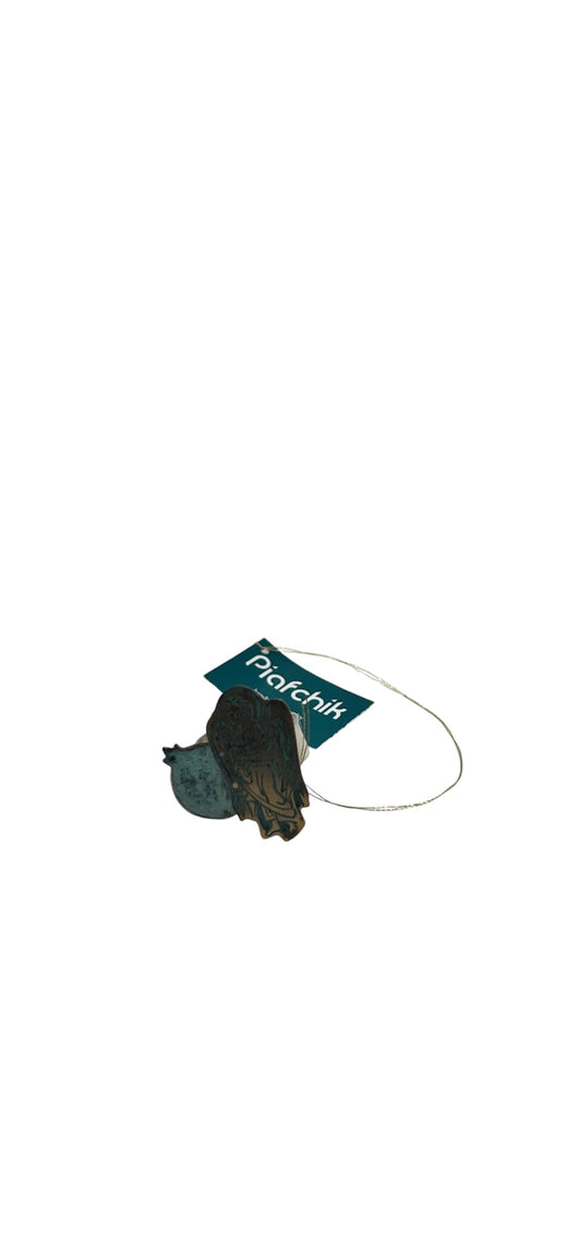Brass Ring with Turquoise Patina & Angel Etching